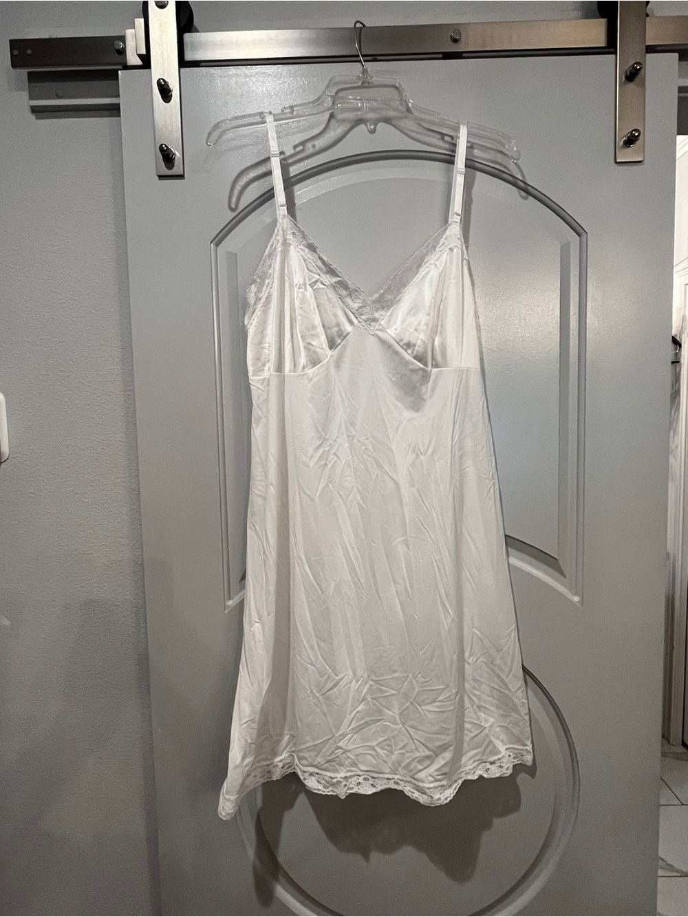 Vintage Vanity Fair White Satin Lace-Trim Slip Chemise. Plus size